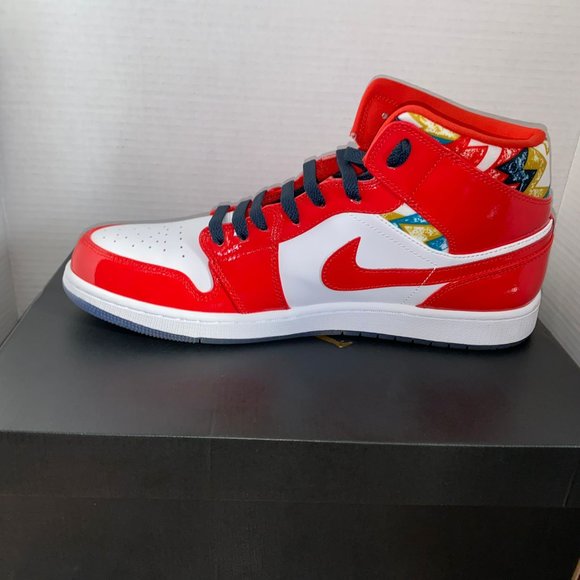 Jordan 1 Mid Barcelona Sweater Red Patent - Picture 1 of 3